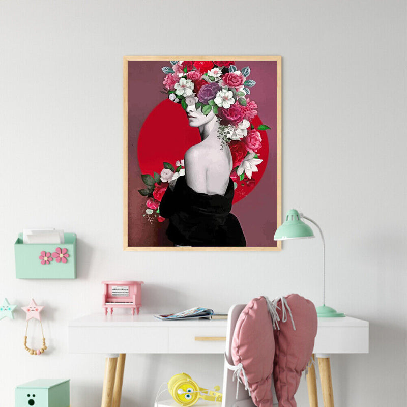 Girl with Flower Oil Paint By Number Kit DIY Frameless Drawing Picture for Ad