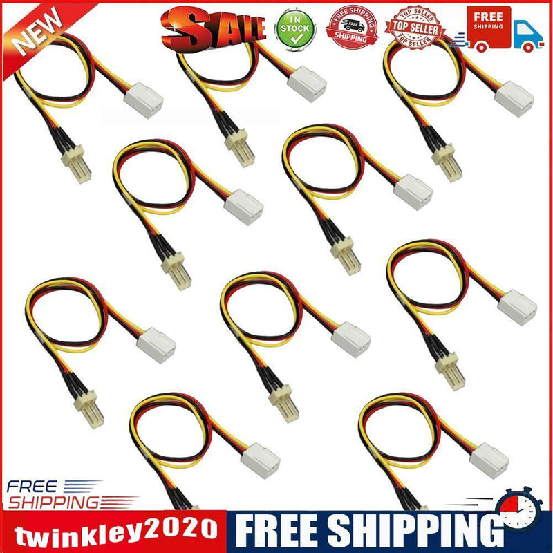 10pcs 12V 3-Pin Male to 3-pin Female PC Fan Power Extension Lengthen Cable