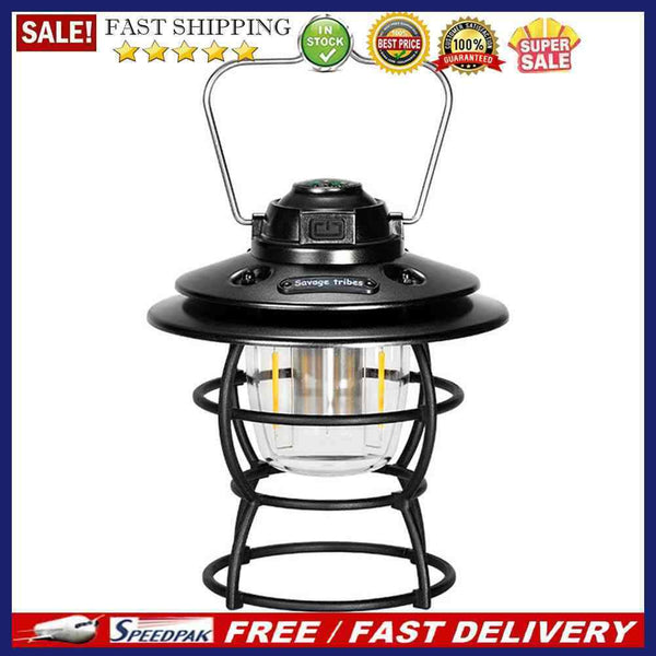 Camping Lantern 3 Gears Retro Tent Light for Travel Hiking Emergency (Black)