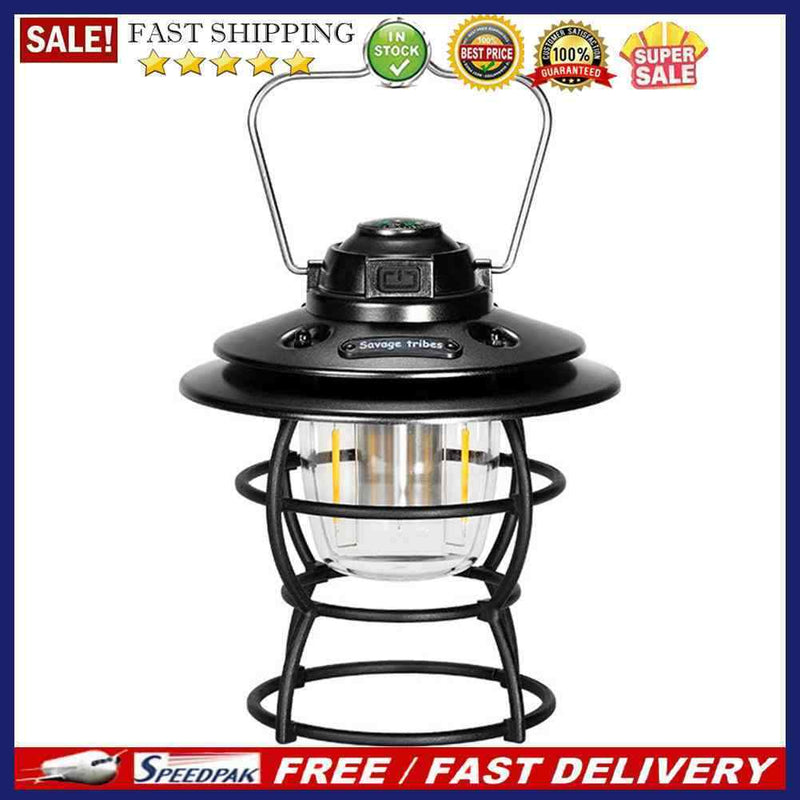 Camping Lantern 3 Gears Retro Tent Light for Travel Hiking Emergency (Black)