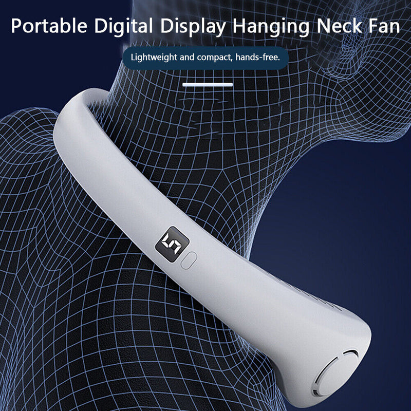 Bladeless Hanging Neck Fan Portable Mini Leafless Fans (White with Display)