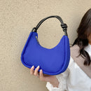 Fashion Ladies Half Moon Crescent Handbag Solid Color Nylon Underarm Purse Bag