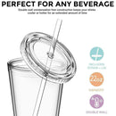 16OZ Double-Walled Cups Plastic Clear with Lid and Insulated 480ml Straw S0R4