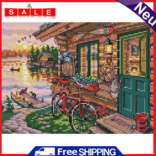 30x21cm Cross Stitch Full Embroidery Kit Riverside Cottage Home Decor Stamped