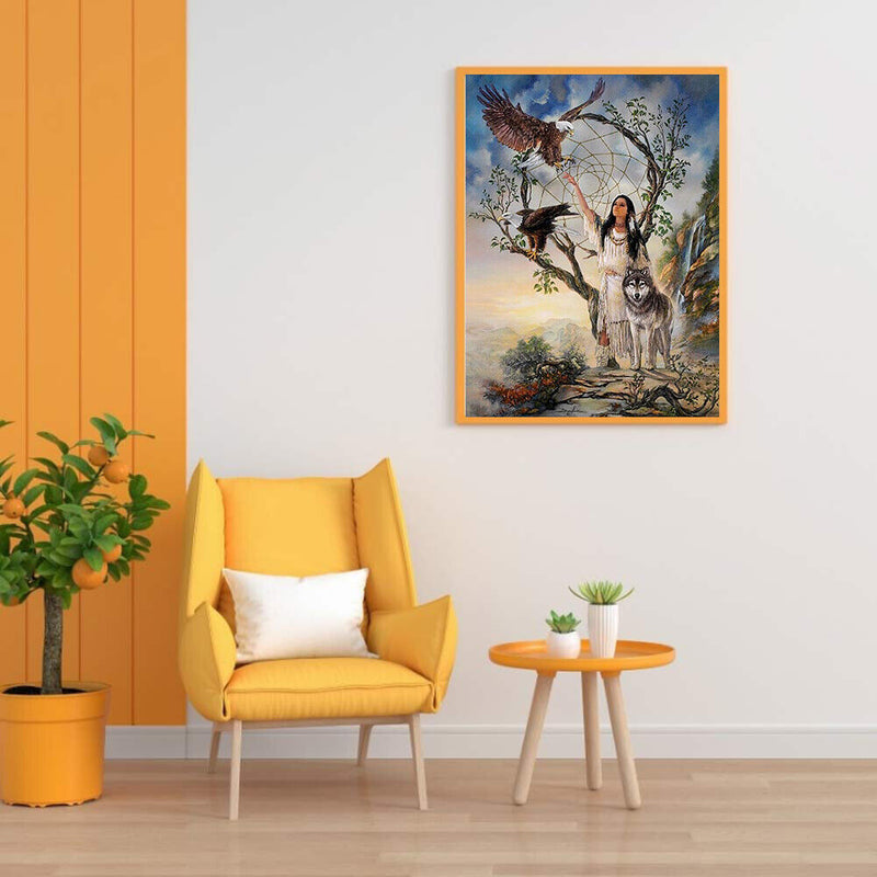 5D DIY Diamond Painting Kits Full Round Drill Girl and Wolf Mosaic Picture Decor