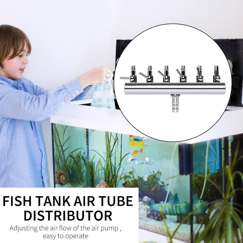 Air Oxygen Pump Aquarium Fish Tank Stainless Steel Splitter Hose (6 Ways) Newly