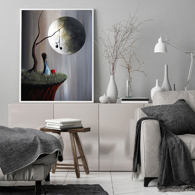 Hand Painted on Canvas DIY Girl Moon Oil Paint By Numbers Drawing Kit Craft