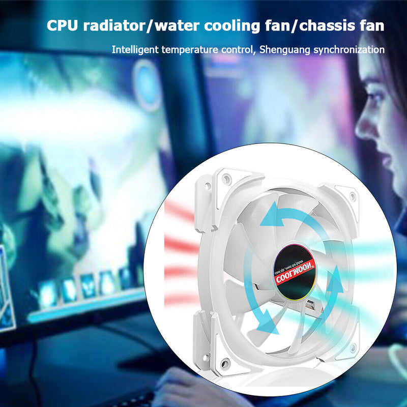 COOLMOON 12cm Cooling Fan 4Pin PWM 5V 3Pin ARGB Computer PC Cooler Radiator