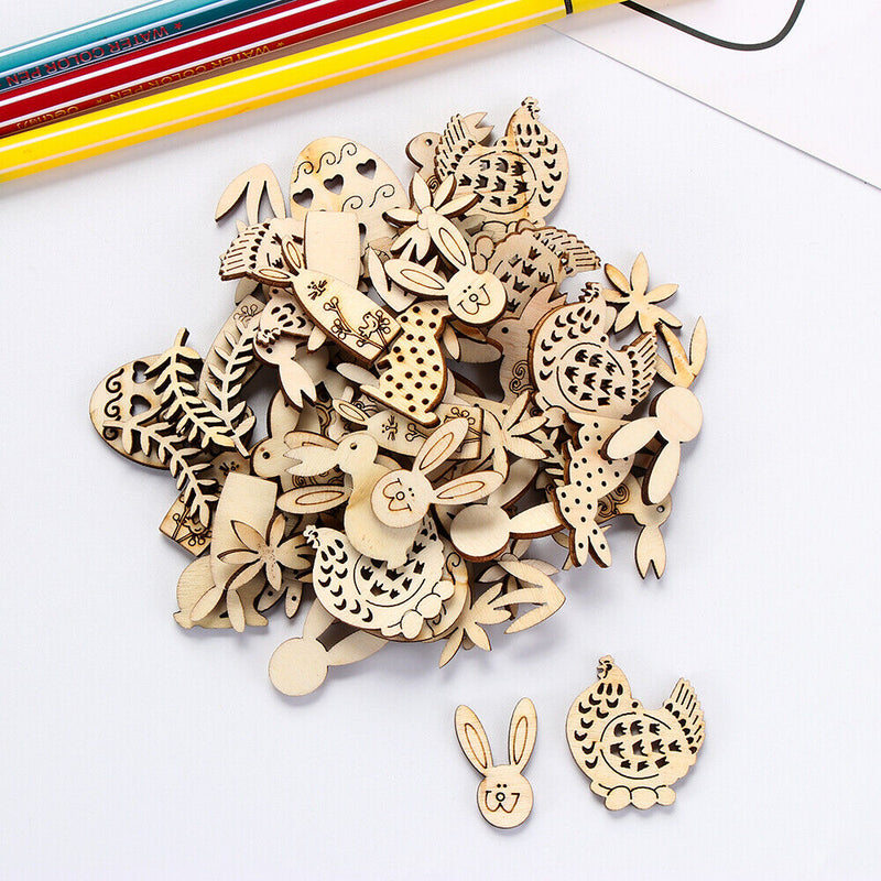 Wooden DIY Craft Eggs Easter Decorations Wood Chips Wood Slice Easter Rabbit