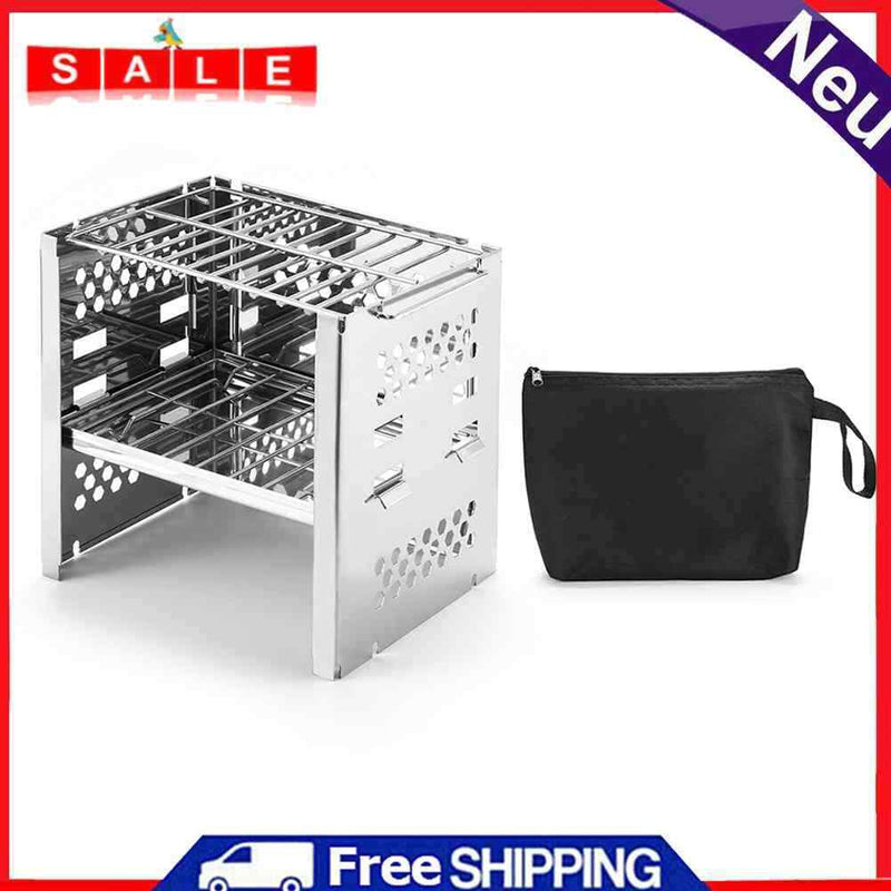 Outdoor Barbecue Mini Stainless Steel Firewood Stove Grill Camping Accessories