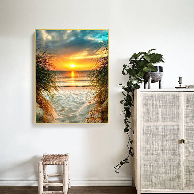 5D DIY Diamond Painting Beach Sunrise Round Drill Art Picture Rhinestone Deco