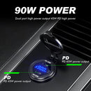 PD 45W Dual USB Ports Car Charger LED Voltmeter Quick Charge Adapter (Blue)