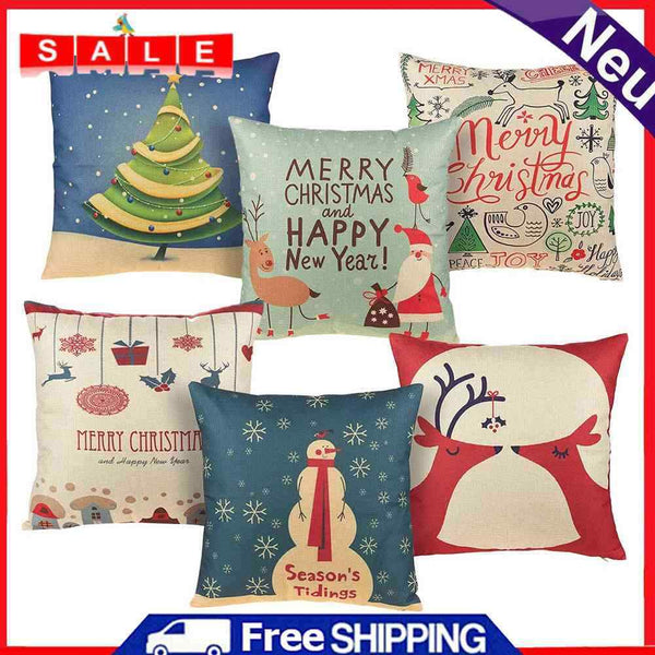 6pcs Xmas Decorative Throw Pillow Case Square Pillowcase for Sofa Bed Supplies