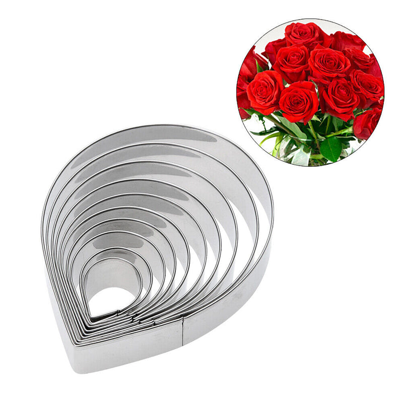 10pcs Stainless Steel Metal Fondant Cake Mold Rose Petal Cookie Cutter