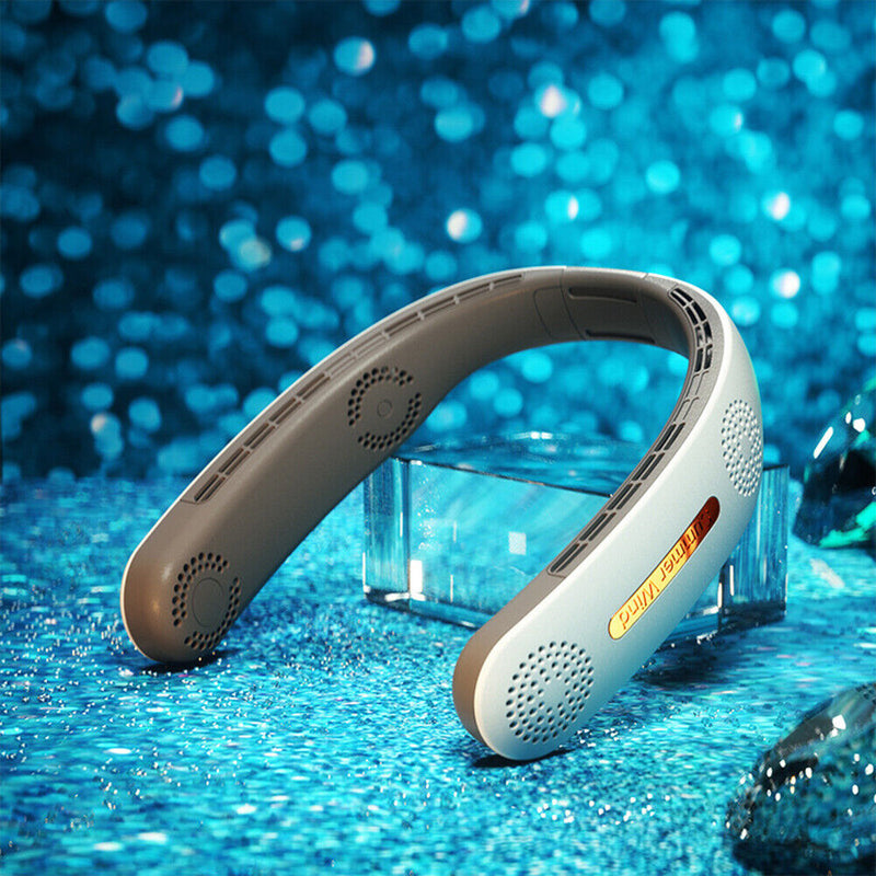 Air Cooling Hanging Neck Fan Sports Travel Leafless Personal Fans (White)