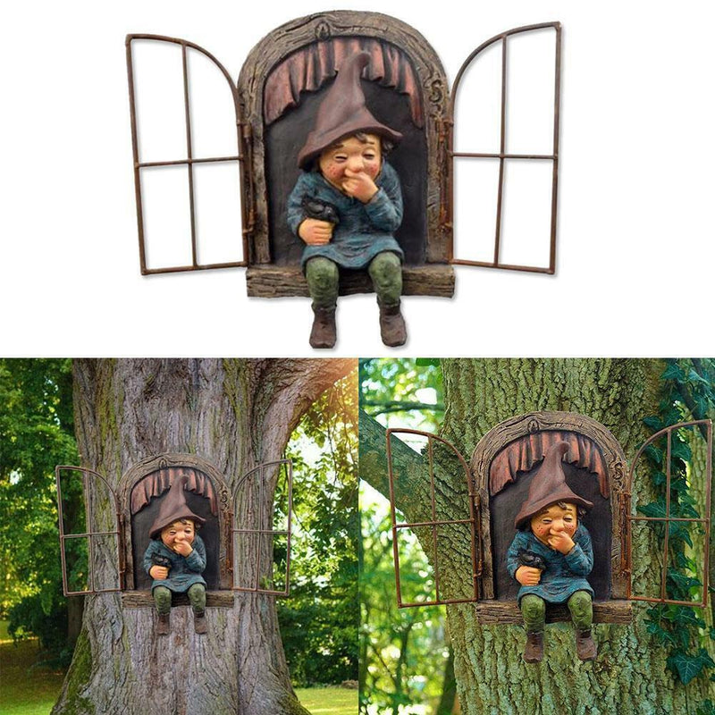 Naughty Garden Gnome Statue Elf Out The Door Tree Hugger Home Yard Decor U hot.