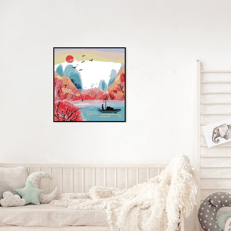 Partial Embroidery River Sunset 3-Beach 14CT Counted Cross Stitch Cotton Kit