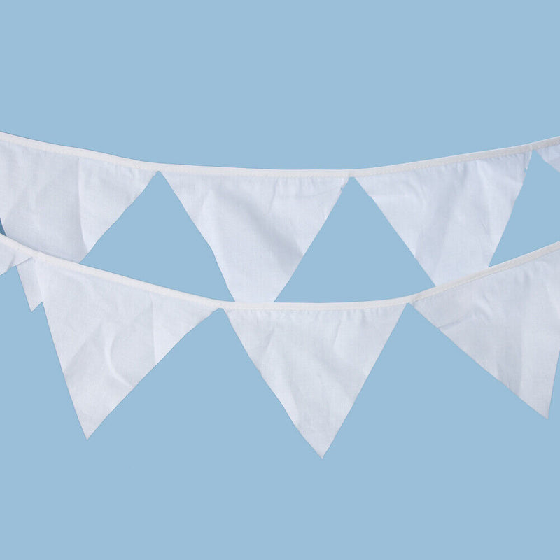 12 Flags 3.2m White Cotton Birthday Wedding Party Pennant Bunting Banner Decor