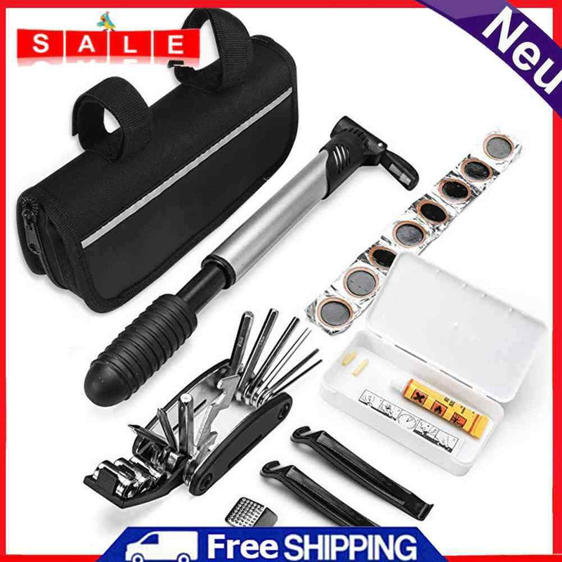 Bicycle Repair Kit Bag Bike Tyre Inflator Flat Pull Puncture Maintenance Tools