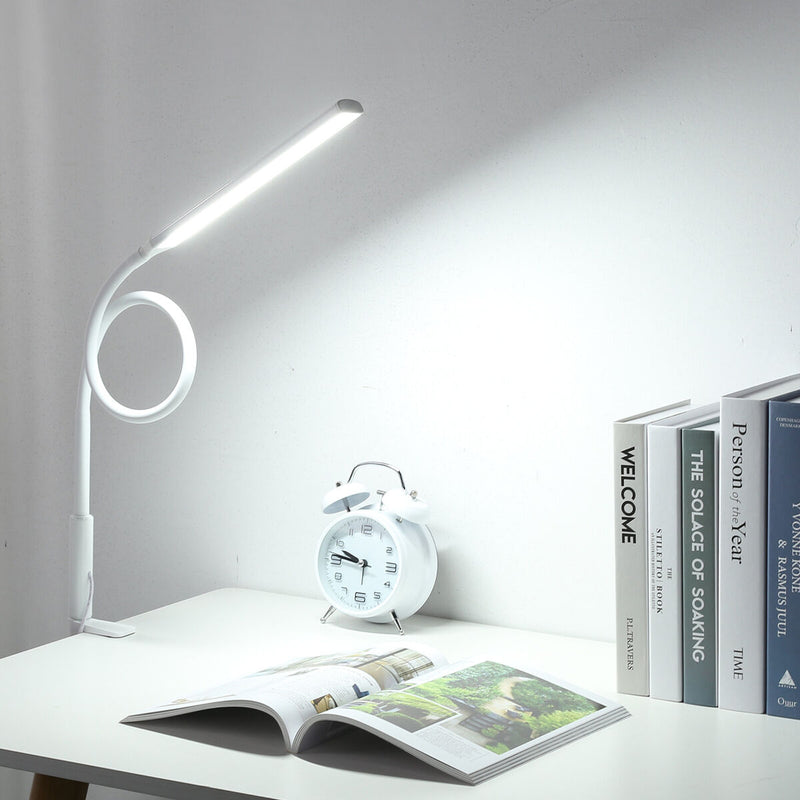 Desk Lamp with Clamp, Dimmable, Flexible Gooseneck Light for Study (White) Newly