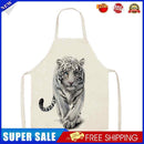#A White Tiger Print Apron Linen Waterproof Cooking Bib Sleeveless Kitchen Oil