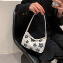 Women Canvas Underarm Bags Shoulder Tote Small Handbag Purse (Black Flower)