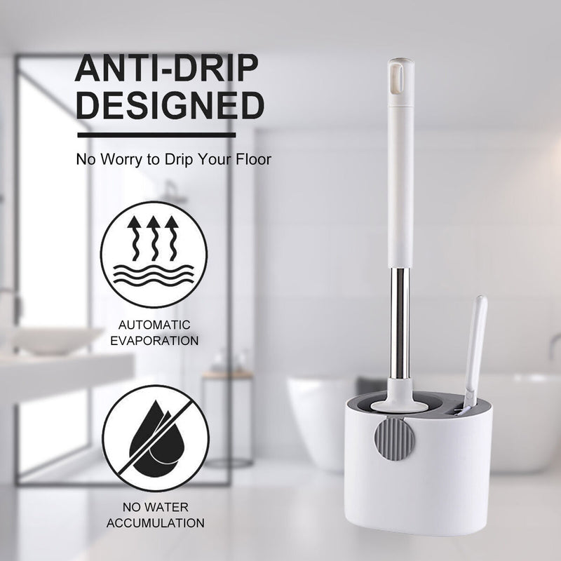Toilet Brush & Holder Bathroom Toilet Brush Set Non-Slip Handle (Grey) Newly