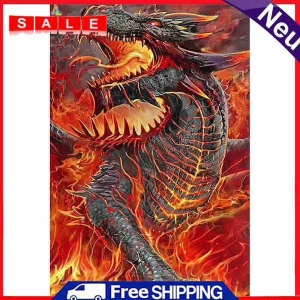 Oil Paint by Numbers Fire Dragon Canvas Artwork Living Room Picture Decoration