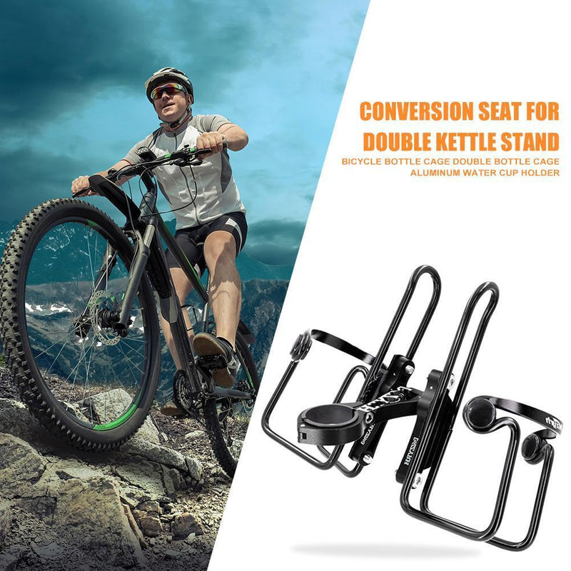 Bike Handbar Double Water Bottle Holder Clamp Bicycle Adapter Clip (Black) Newly