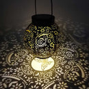 LED Solar Lantern Light Hollow Floral Projection Hanging Lamp Decor (Brown)