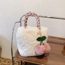Women Soft Plush Female Cute Shopping Bags Cherry Bags Handbags Totes