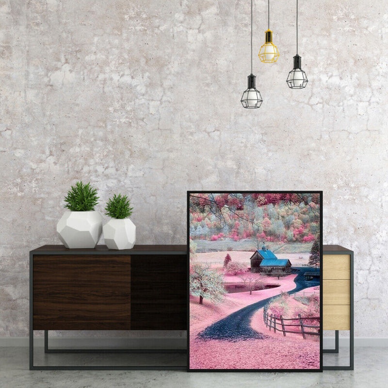 Frameless Oil Paint By Numbers Pink Village DIY Canvas Picture Craft Kit