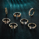 7pcs/set Rhinestone Butterfly Flower Ring Women Open Knuckle Rings Jewelry