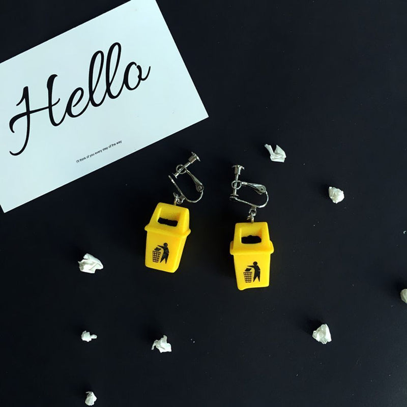 Ear Stud Creative Stud Earrings Drop Earrings Yellow Trash Can Earrings Dangle