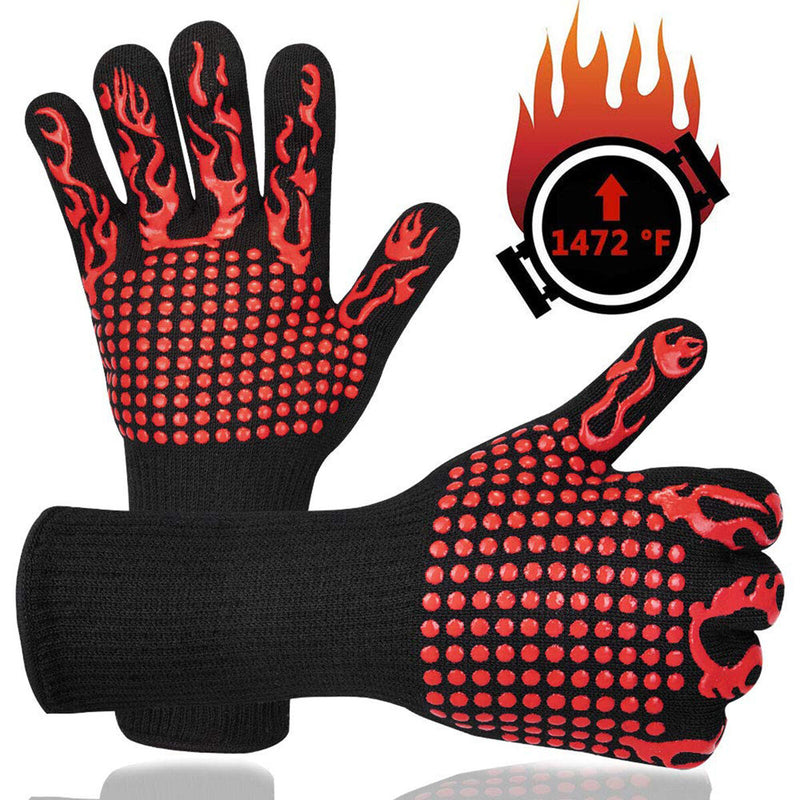 Oven Gloves, Heat Resistant Non-Slip Kitchen Safe Cooking BBQ Gloves (Red)