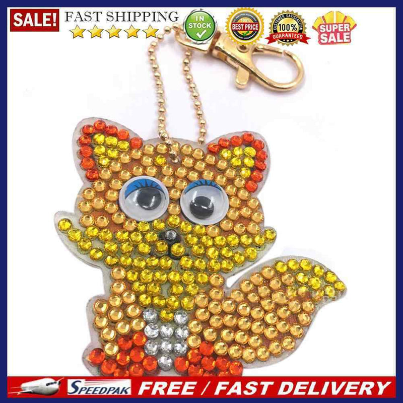 1pcs DIY Keychain Hand Made Diamond Painting Full Drill Pendants (Fox)
