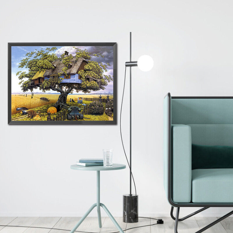 DIY Mosaic Rhinestone Drawing Tree House Full Drill Diamond Painting Home Decor