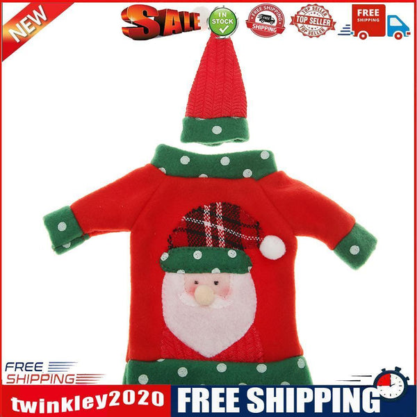 Christmas Red Wine Bottle Cover Champagne Bottle Decorative Hat Set (Santa)