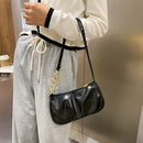 Women Pleated Handbags PU Solid Color Zipper Shoulder Underarm Bag Clutch Purse