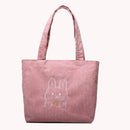 Women Corduroy Shoulder Bags Cartoon Cute Shopping Totes Girls Foldable Handbags