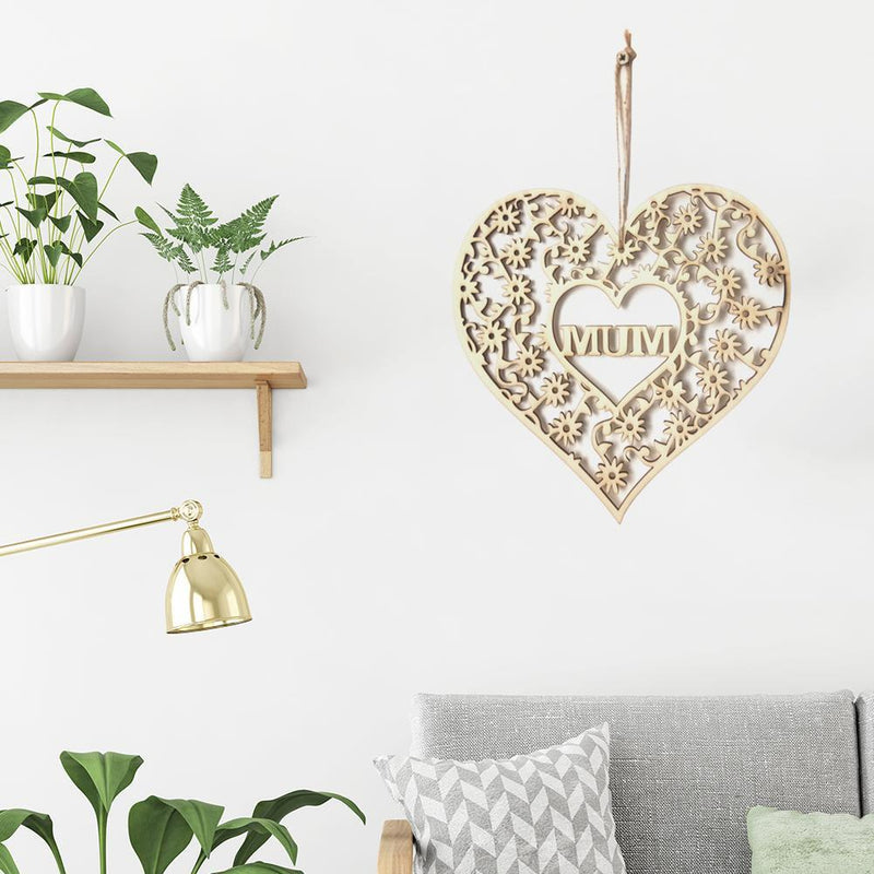 Creative Love Heart Hollow Wood Plaque Pendant Mothers Day Hanging Ornament Craf