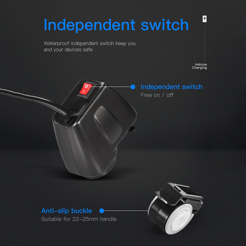 Dual USB Charger Motorcycle Handlebar Power Adapter with Voltmeter Thermome