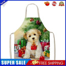 #A Christmas Dog Print Apron Linen Waterproof Cooking Bibs Sleeveless Kitchen