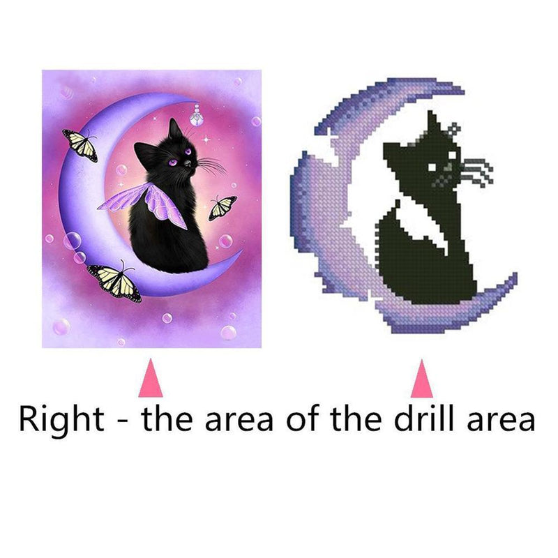 Black Cat Round Diamond Painting DIY Embroidery Kit Cross Stitch Home Decor