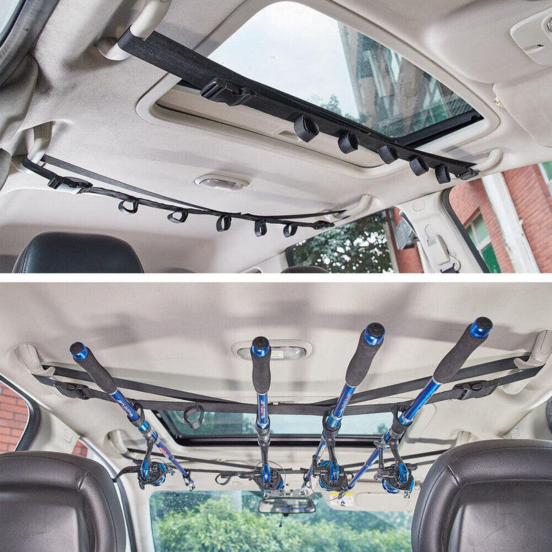 2pcs Car Mounted Storage Rack Fishing Rod Pole Holder Vehicle Belt Strap Carrier