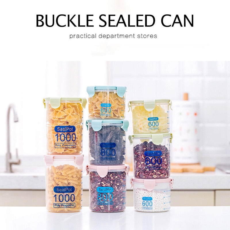 Plastic Food Buckled Jar Kitchen Clear Sealed Storage Box with Lid (600ml) Newly