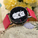 Student Lovely Cat Round Black Crystal Dial Quartz Watch (Rose Red) Newly