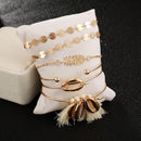 6pcs European Pineapple Slice Bracelet Boho Tassel Shell Bangles Women Jewelry