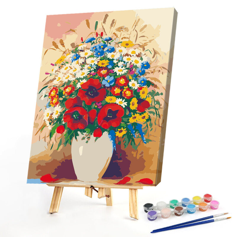 DIY Paint By Number Kit Frameless Colorful Flowers Canvas Handpainted Handcraft