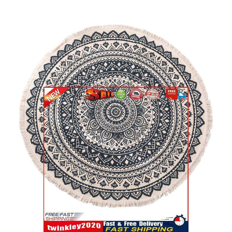 Hand Woven Rugs - Living Room Bedroom Carpet with Tassel (Blue Black 60cm) Newly